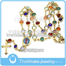 Wholesale Religious Rosary Necklace Latest Long Chain Jewelry Chunky Bead Rosary Cross Charm Necklace